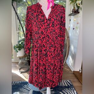 Maeve by Anthropologie Red and Black Floral Long Sleeve Dress NWT size Large